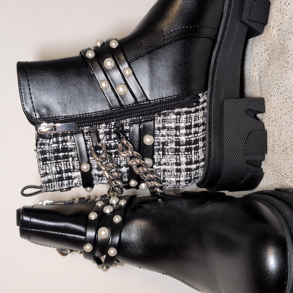 Nine West Black Ankle Boots with Pearl Accents
